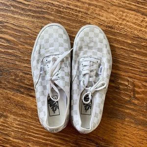 Silver glitter and white checkered vans